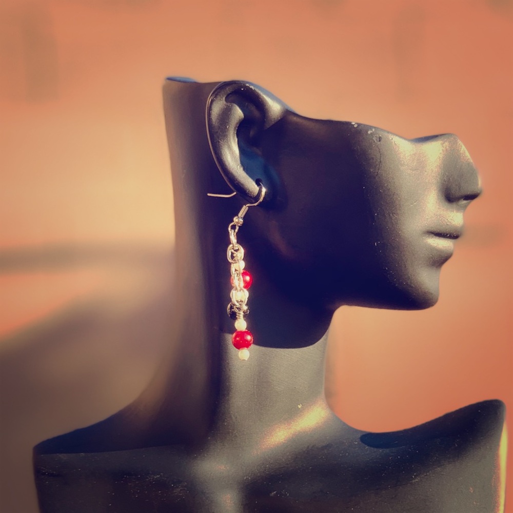 Red and Black beaded dangle earrings